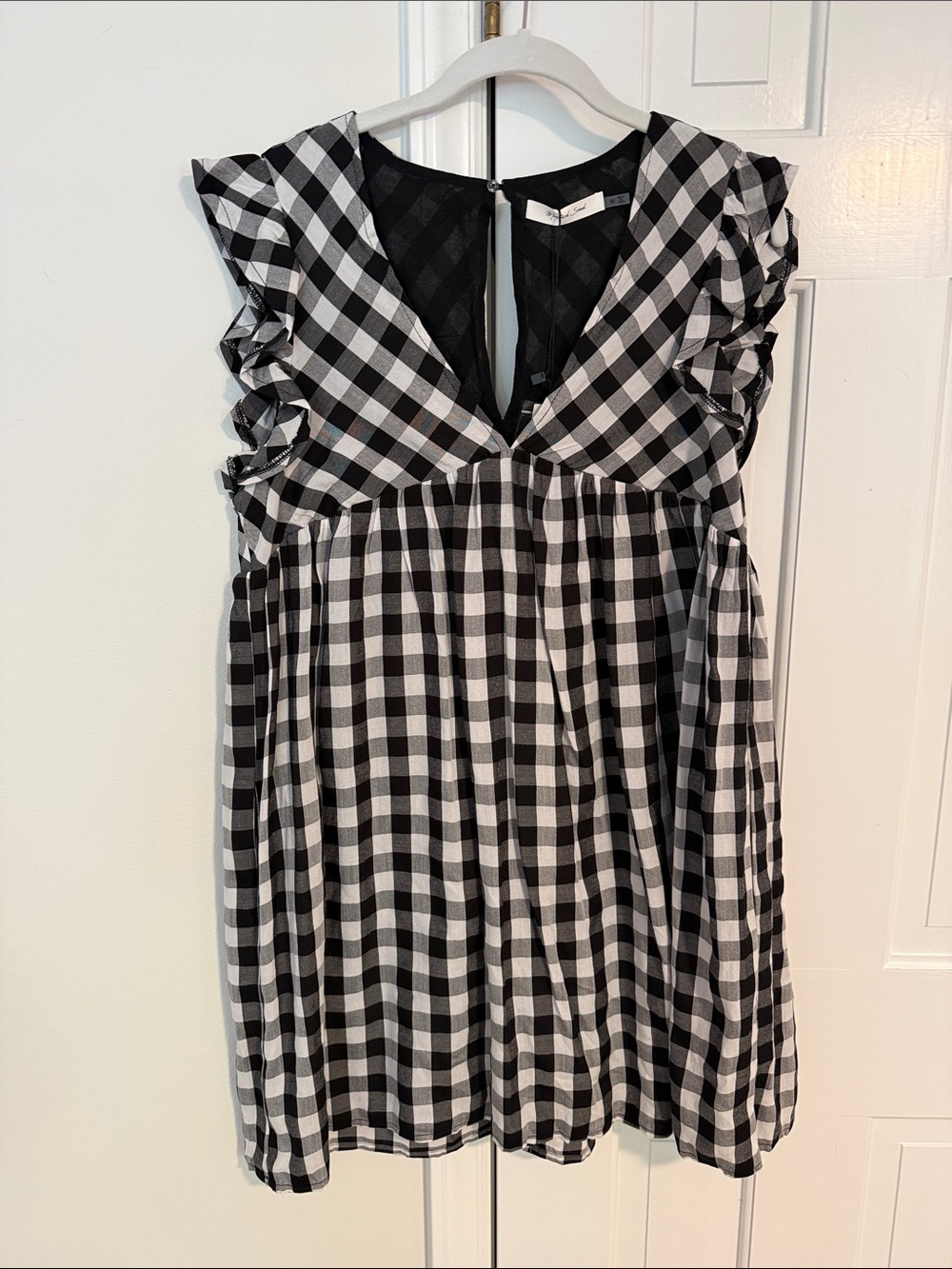 Mustard Seed Black & White Gingham Ruffle Sleeve Romper